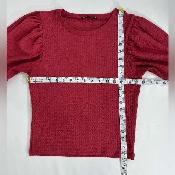 Zara puff sleeve textured top pink size S - Picture 3 of 6